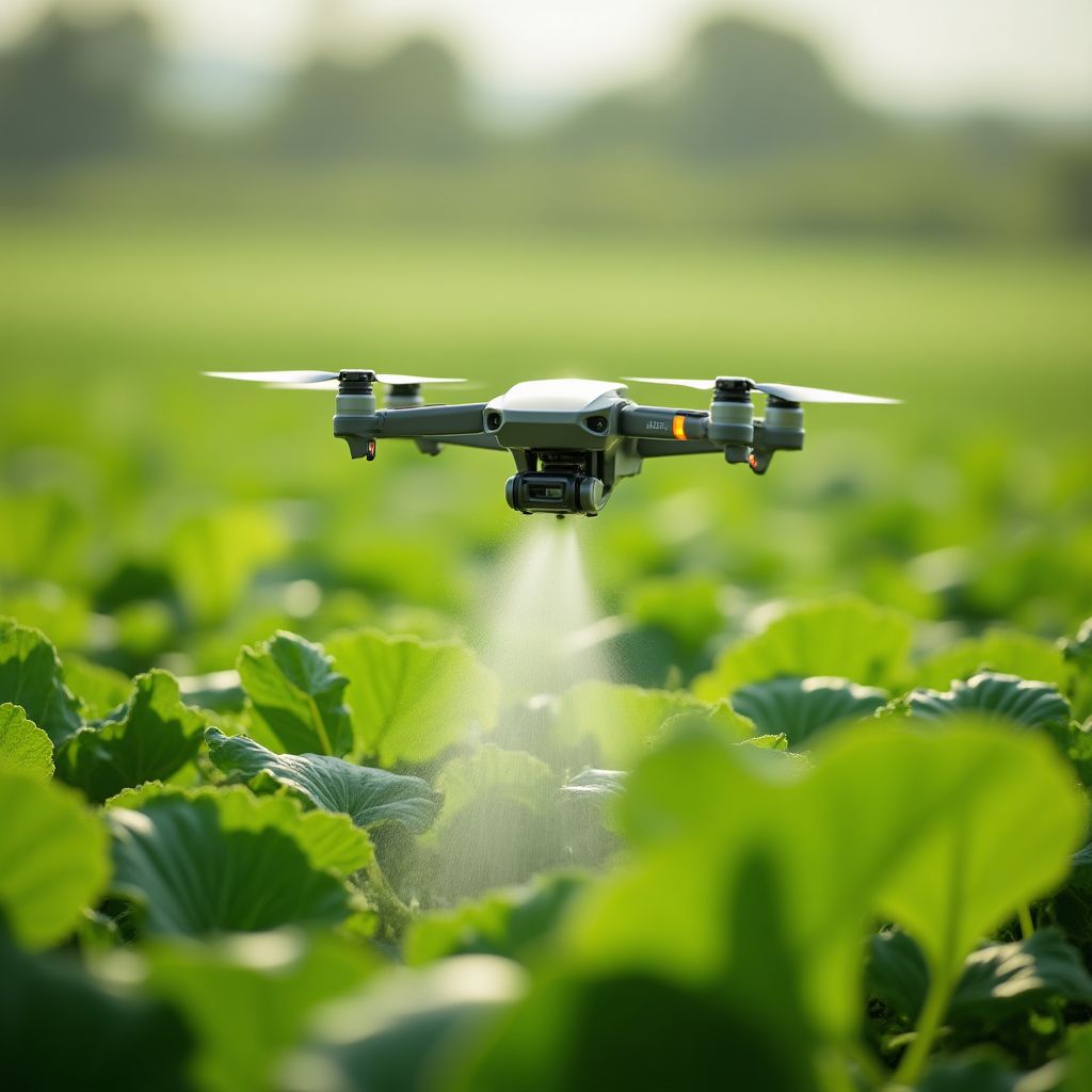 Dron fumigando un campo