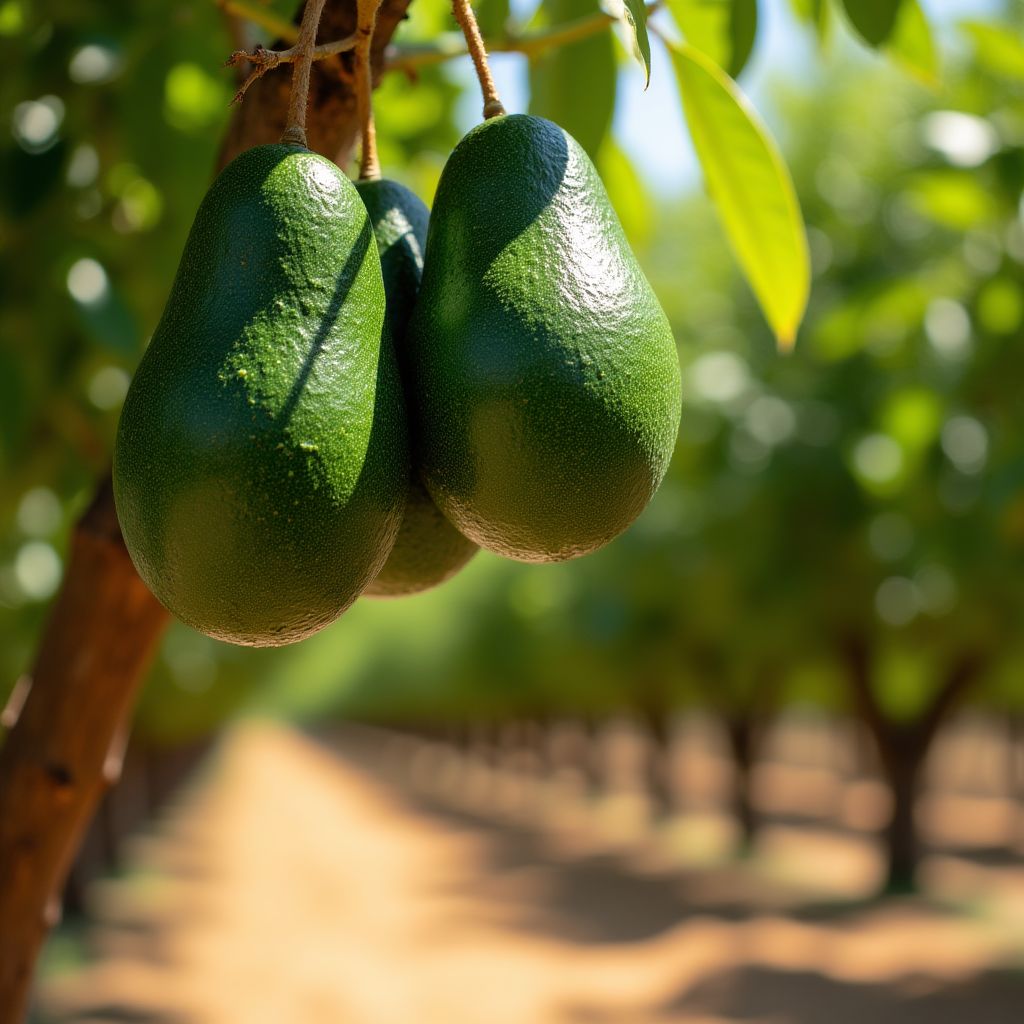 Detalle de aguacates en un árbol